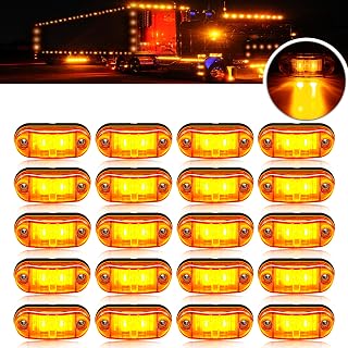 20pcs Amber DC12-24V IP68 Waterproof Trailer LED Lights Side Marker and Clearance Indicators Lights for RV, Camper, Truck, Van, Caravan and Boat, Front and Rear