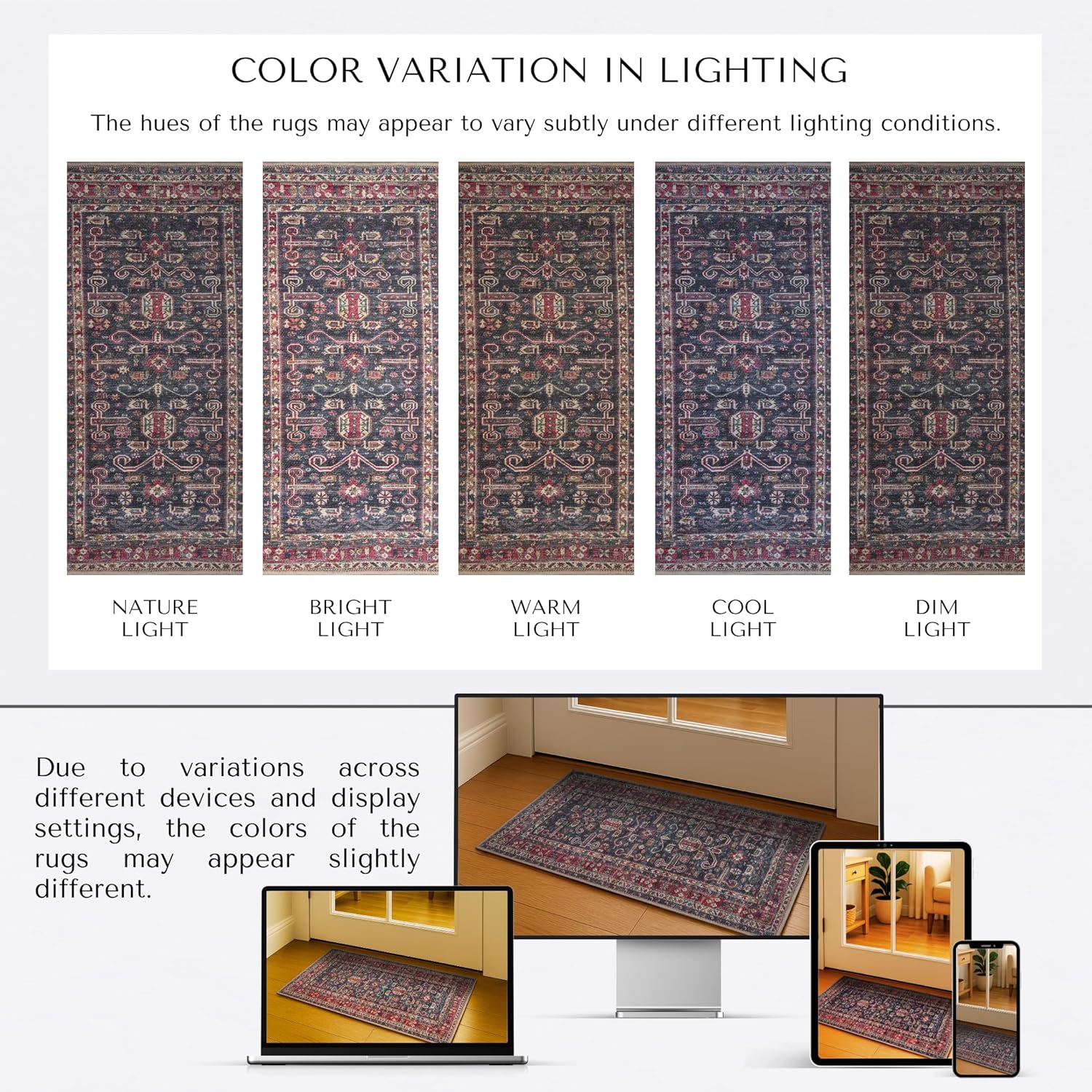 Boho Turkish Rug 2'5"x5' – Washable Vintage Small Rug for Kitchen, Entryway, Bathroom, Bedroom – Non-Slip, Foldable Area Rug for Indoor Use