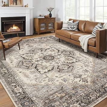 homewill Area Rug for Living Room - 9x12 Soft Machine Washable Oriental Vintage Floral Distressed Large Indoor Floor Carpet f
