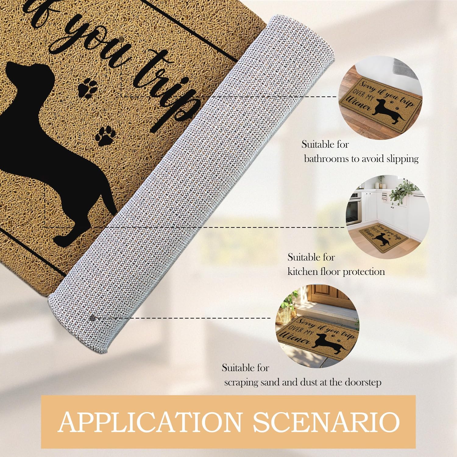 Funny Dachshund Gifts Door Mat 18x30 Inch, Weiner Dachshund Dog Doormat, Don't Trip Over My Wiener Welcome Mats for Front Door Porch Outside Inside Outdoor Indoor Entrance.