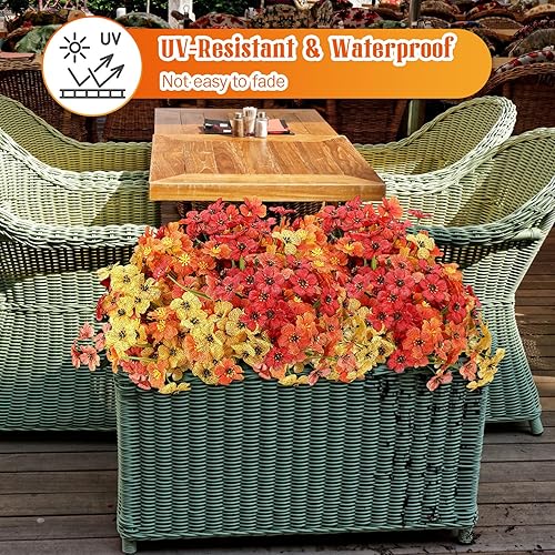 Vista 43 de Lyrow 100 paquetes de flores artificiales violetas, flores sintéticas resistentes a los rayos UV para exteriores, flores de seda sintética, flores