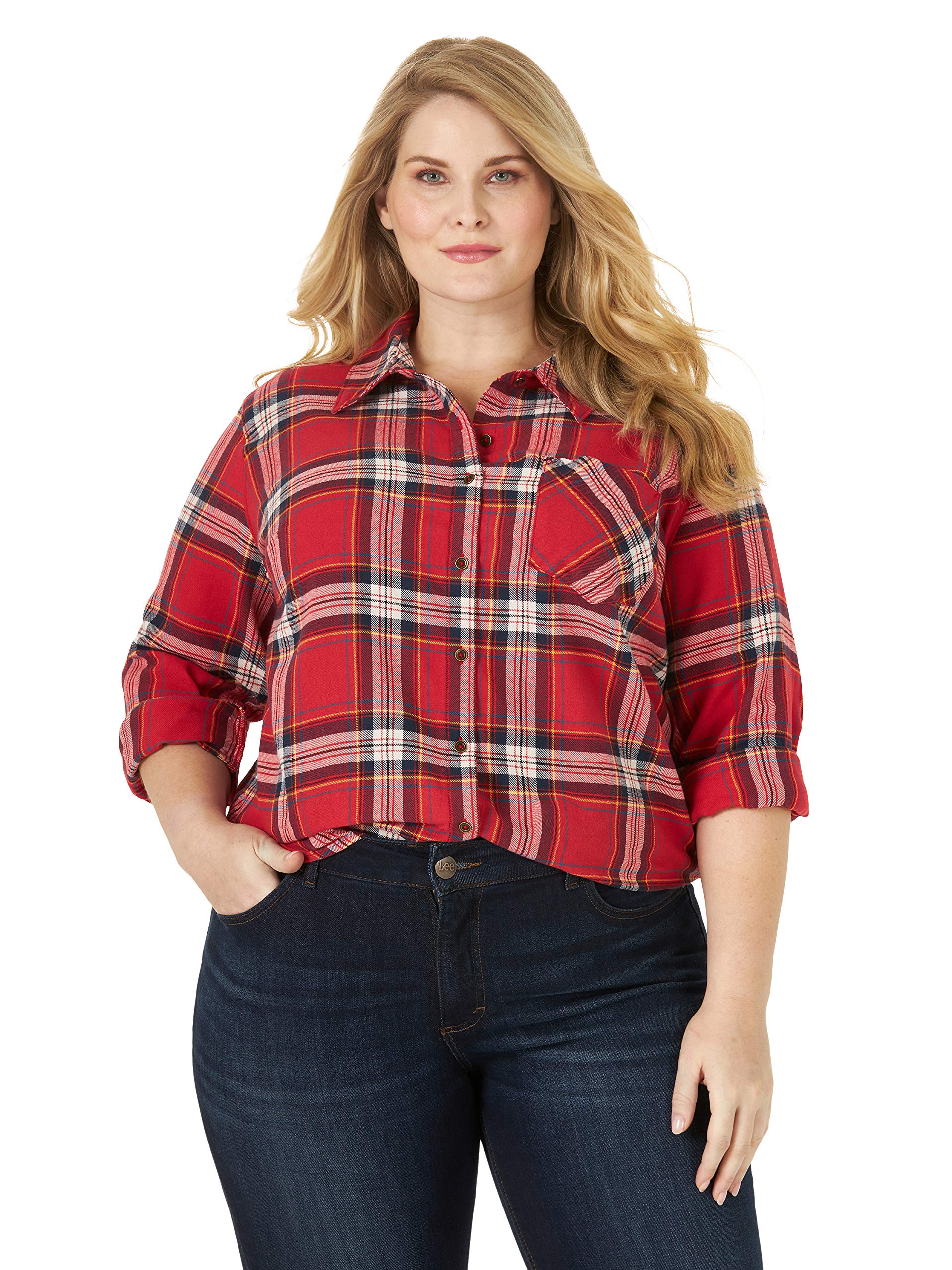 Riders by Lee IndigoWomen's Plus Size Heritage Long Sleeve Front Plaid Flannel Button Down Shirt