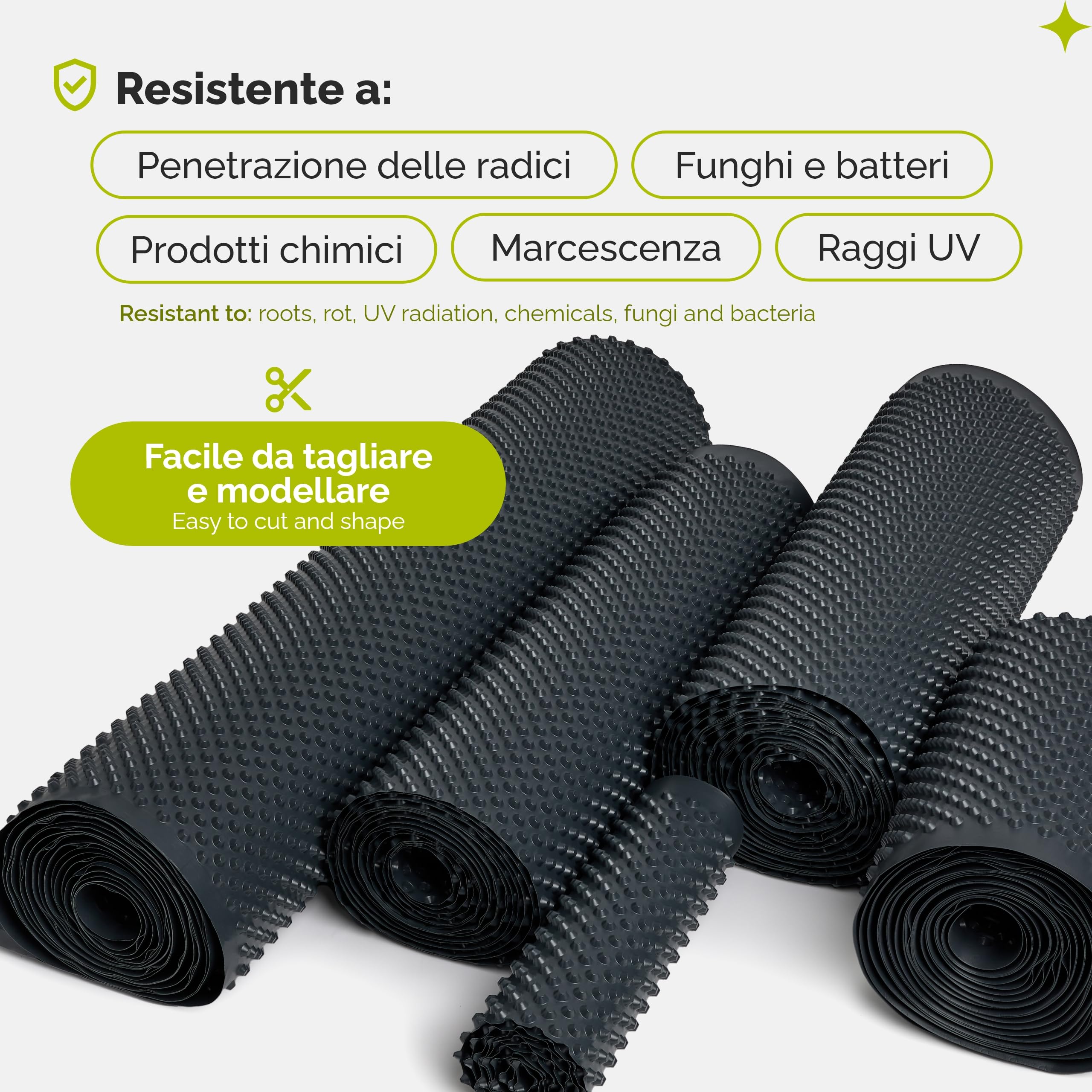 Garronda membrana bugnata HDPE estruso 1 × 20 m, guaina di protezione per fondazioni e muri interrati ad alta resistenza meccanica, rotolo salvaprato GD-0160
