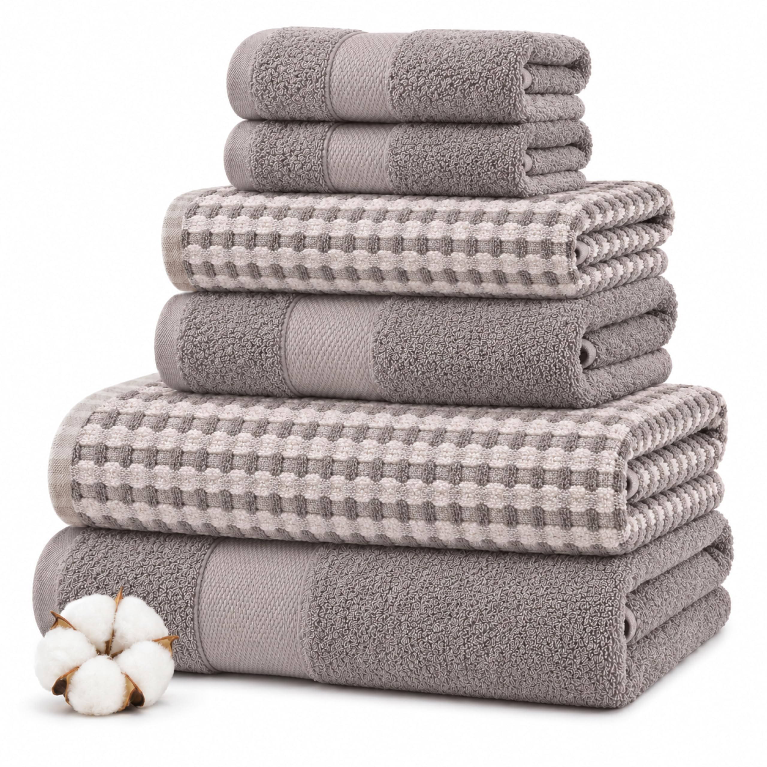 View 1 of [TOWELS ARE DISCOLORED/DAMAGED] Modern Threads 6 Piece Bath Towel Set - 100% Cotton Waffle