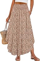 ANRABESS Women's Boho Floral Maxi Skirt - High Waisted Flowy Swing Pleated Long Skirt with Pockets Summer Beach