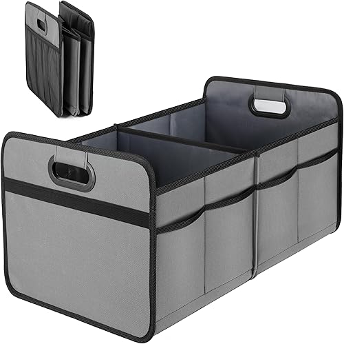 Simple Deluxe Organizador de maletero de automóvil para SUV, caja de almacenamiento plegable de 2 compartimentos de 50 litros con 5 bolsillos,