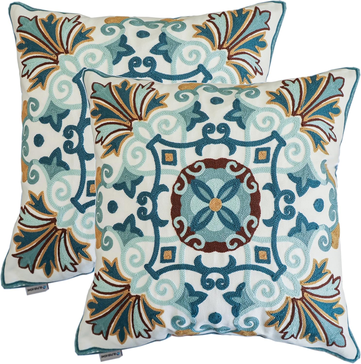 ALPHA HOME Embroidered Throw Pillow Covers Decorative Cushion Covers 18 x 18 inch, Set of 2, Leaf