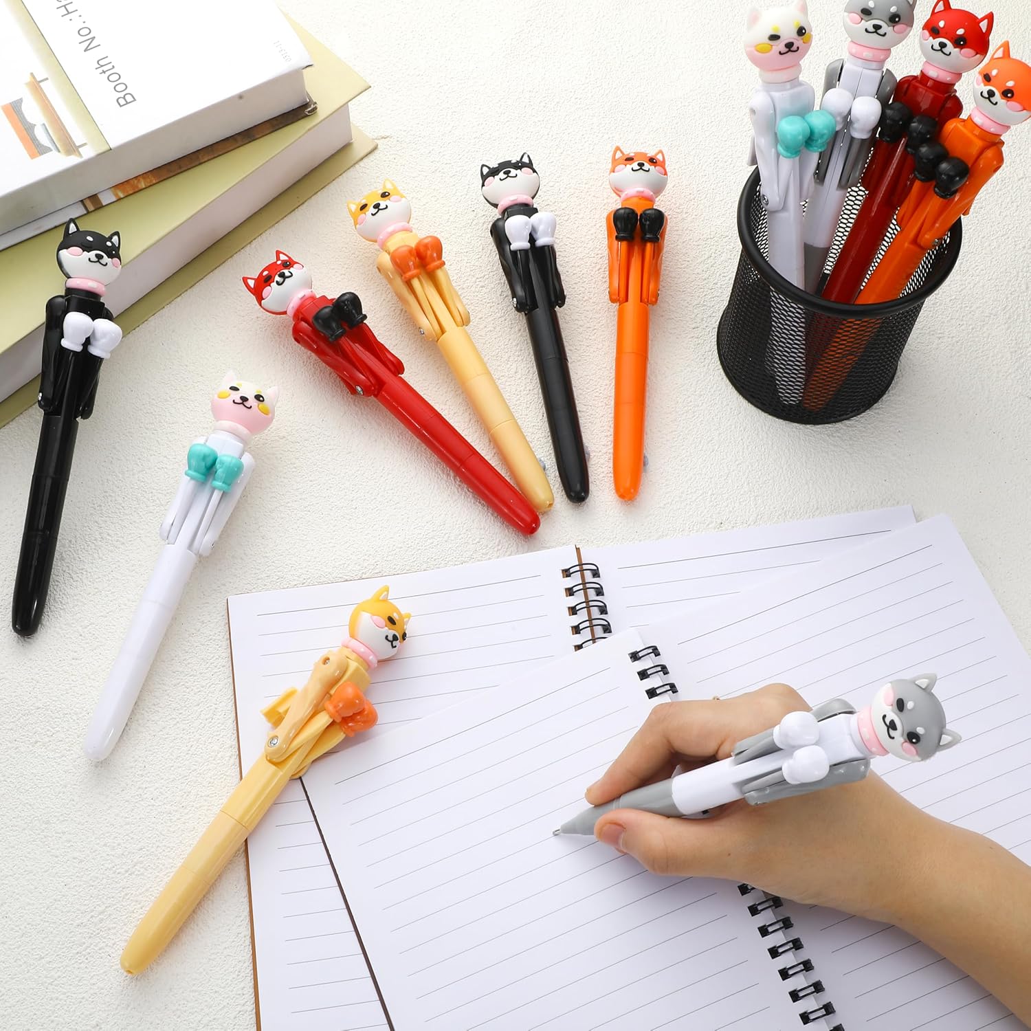 Sayglossy 12 Pcs Funny Boxing Pen Novelty Animal Boxing Ballpoint Pens Blue Ink Gift for Christmas Cute Ballpoint Pen for Chirstmas Stocking Stuffers(Dog)