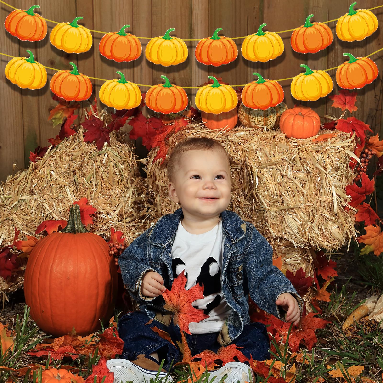 YQUQWN Pumpkin Fall Banner Garland - 10ft Pre-strung, No DIY Needed For Thanksgiving & Halloween Decor - View #4