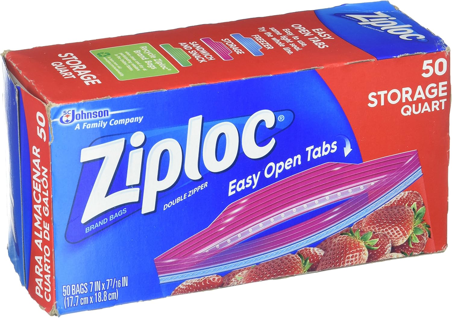 Double Zipper Storage Bags, Plastic, 1qt, Clear, 50/Box, Sold as 1 Box