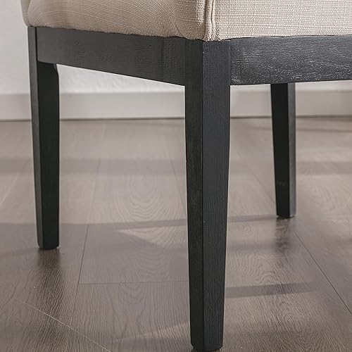 Miniatura 5 de Juego de 2 sillas de comedor beige, sillas de comedor modernas de mediados de siglo, sillas de comedor de cocina tapizadas de lino, respaldo curvado