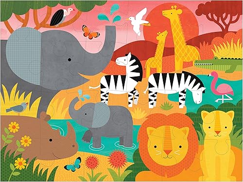 Miniatura 2 de Petit Collage Rompecabezas de suelo, Safari, 24 piezas, rompecabezas grande para niños, rompecabezas de safari completo mide 18 x 24 pulgadas, es