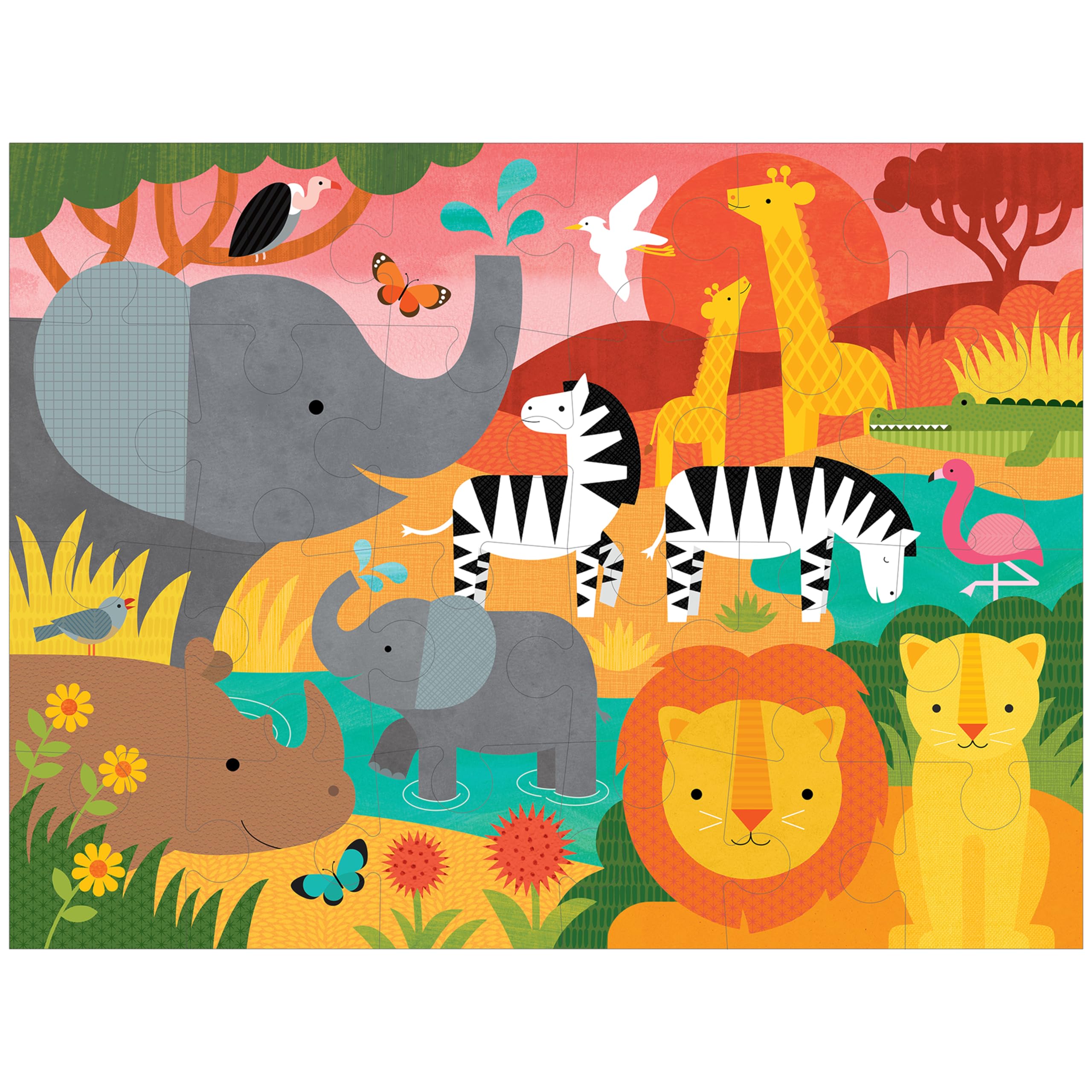 Petit Collage Floor Puzzle, Safari, 24-Pieces - Large Puzzle for Kids, Completed Safari Puzzle Measures 18" x 24" - Makes a Great Gift Idea for Ages 3+ and Animal Lovers - Image 2