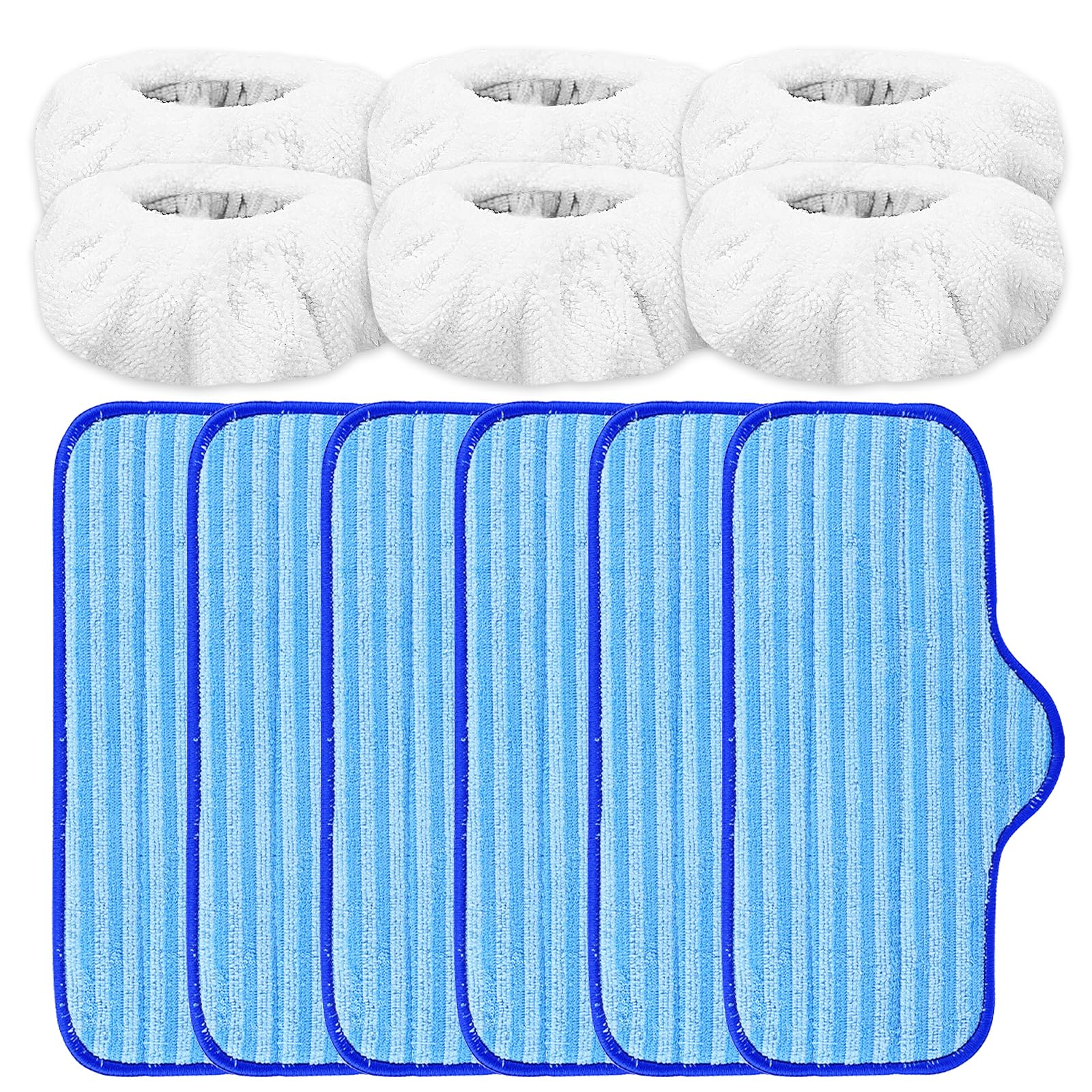 Accesorios de limpieza a vapor, almohadillas de microfibra lavables para limpieza de suelos de madera dura, 6 paños de microfibra universales y 6 capó pequeños