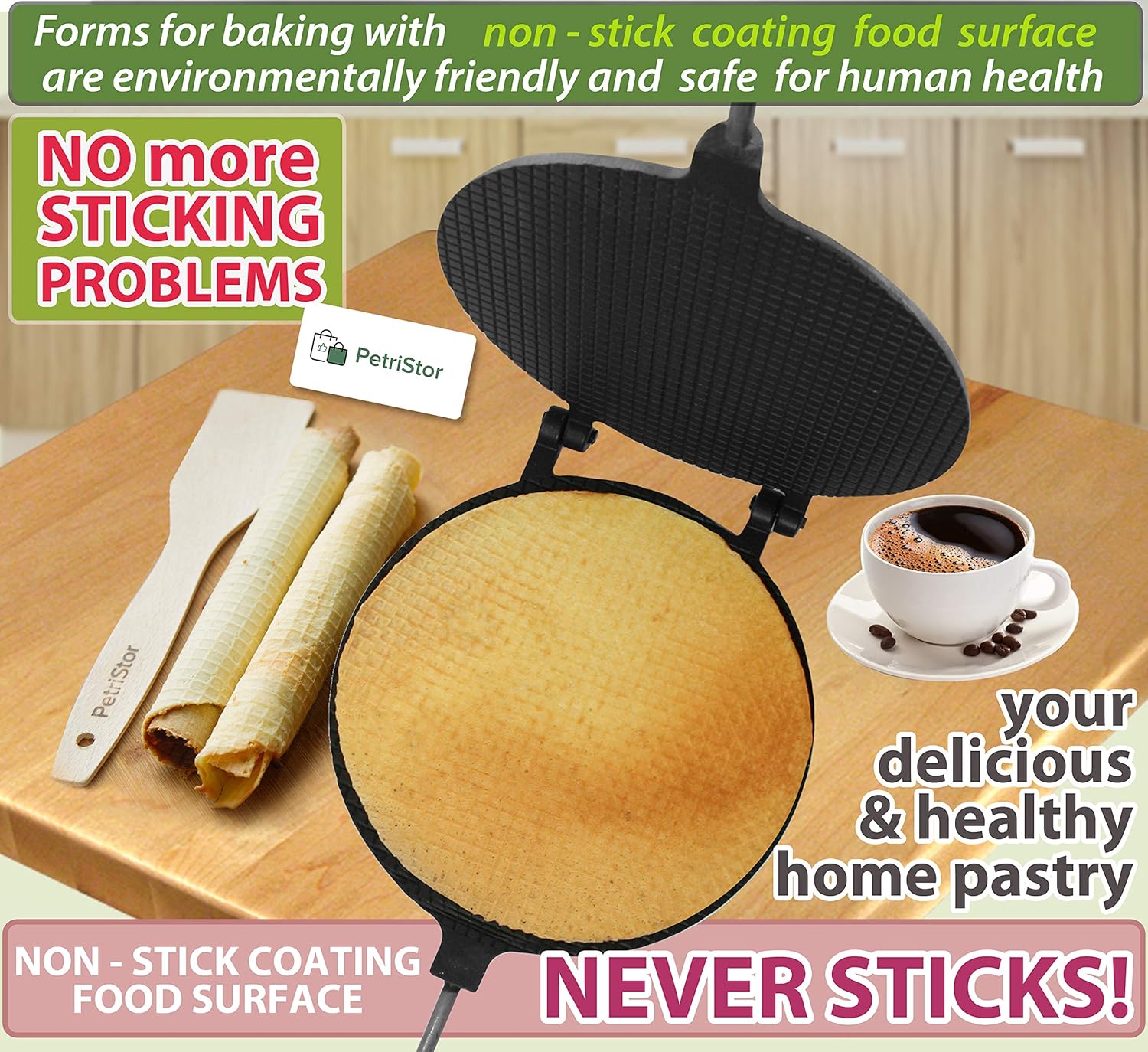 Waffle Maker round form Non-stick - Waffle Cone Maker - Krumkake Iron - Wafer Maker - Waffle Makers - Waffle Cone Maker Machine - Stroopwafel Maker - Ice Cream Cone Maker - Вафельница