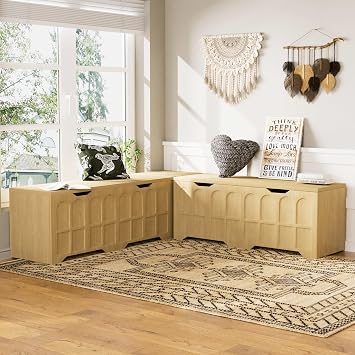 3-Piece L-Shaped Multifunctional Storage Bench with Padded Shoe Bench, Serves as a Kitchen Corner Stool, Toy Storage Box, or Reading Nook seat, Natural Color, 63" D x 63" W x 19.1" H