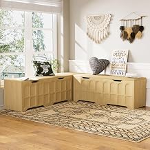 3-Piece L-Shaped Multifunctional Storage Bench with Padded Shoe Bench, Serves as a Kitchen Corner Stool, Toy Storage Box, or Reading Nook seat, Natural Color, 63" D x 63" W x 19.1" H