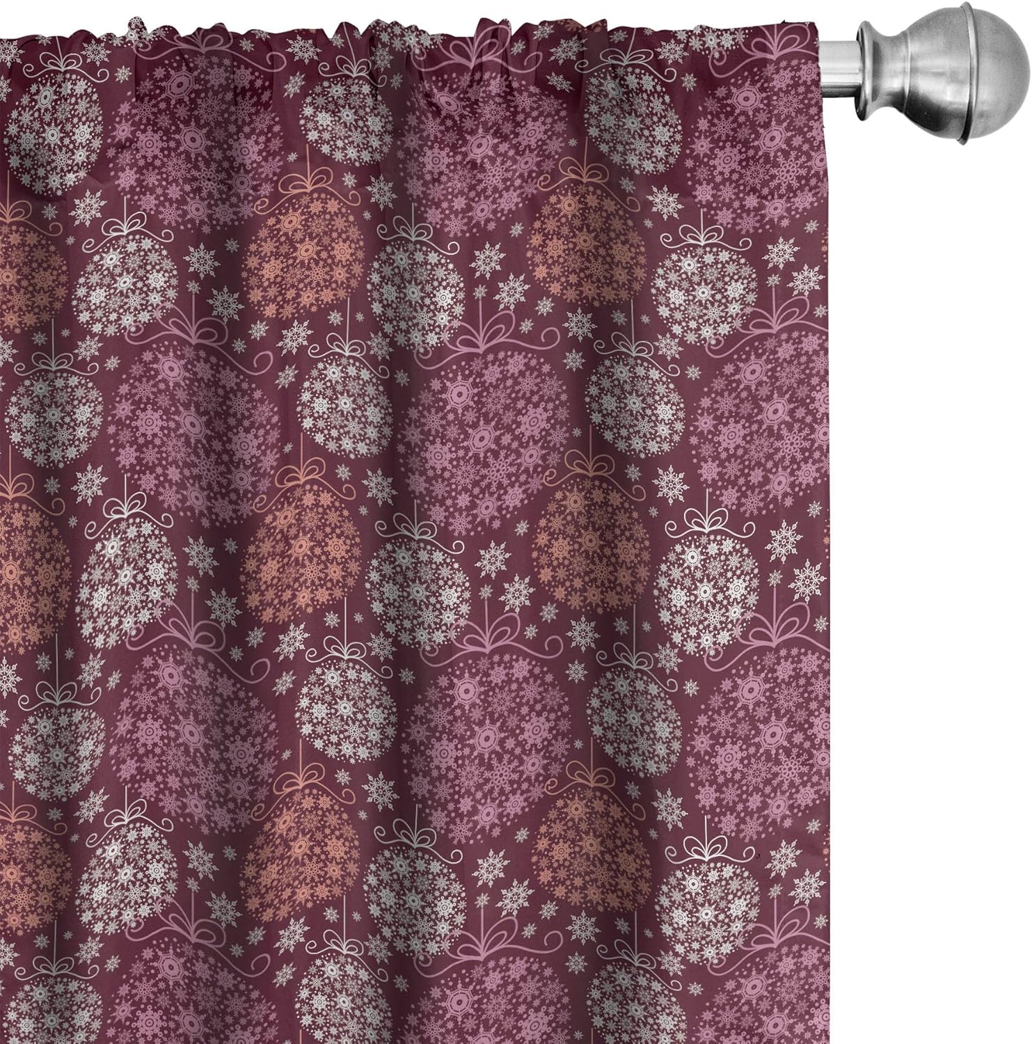 Ambesonne Winter Curtains, Christmas Baubles Ornamental Details Traditional Holiday, Window Treatments 2 Panel Set for Living Room Bedroom Decor, Pair of - 28" x 95", Orange Rose