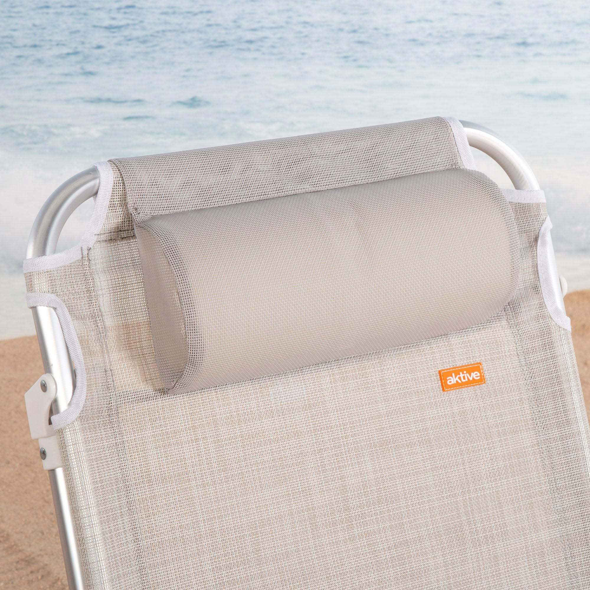 Aktive 62623 - Chaise de plage inclinable, 4 positions, beige, avec poignée de transport, 67 x 67 x 76 cm