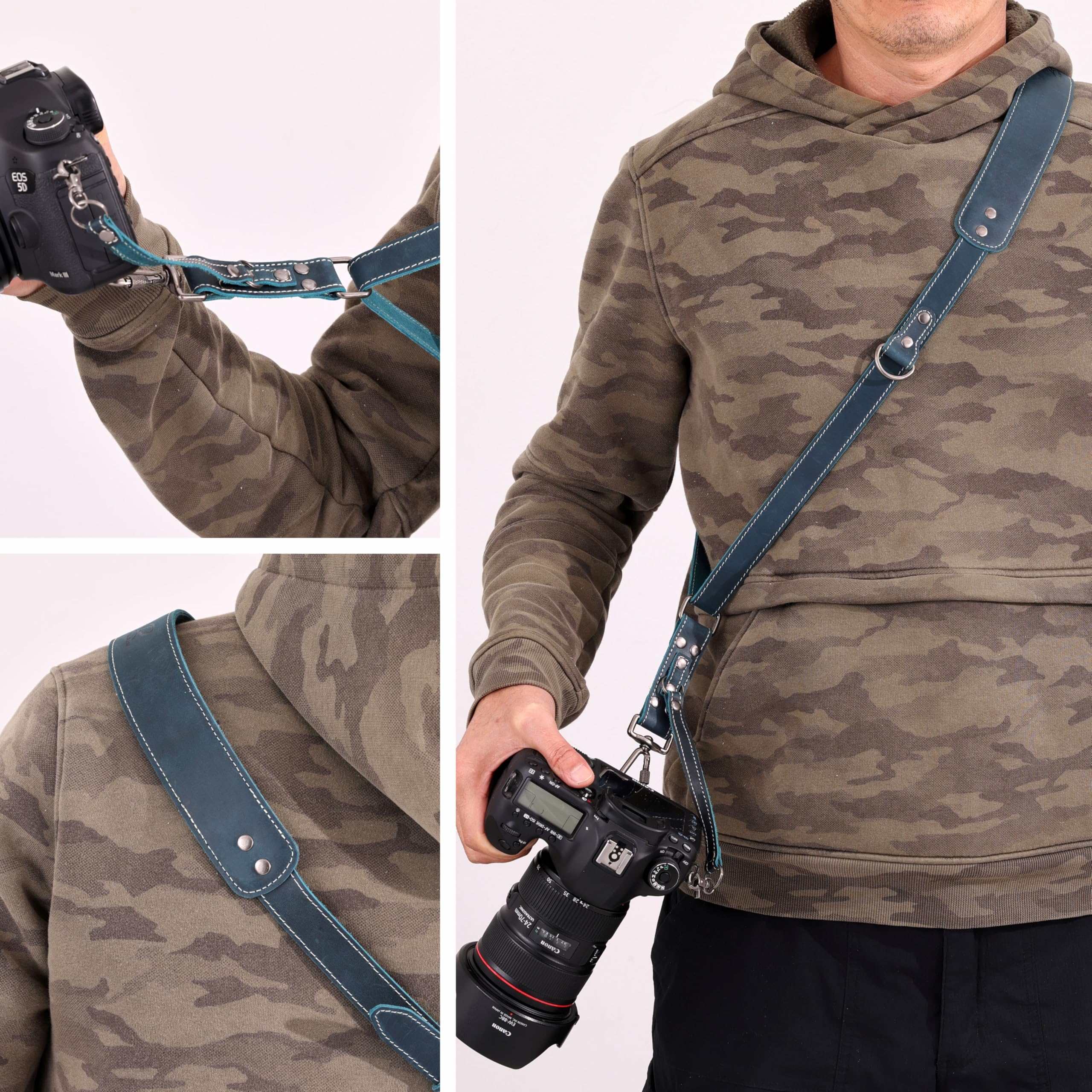 Padwa Lifestyle Tracolla per fotocamera singola, in pelle pieno fiore, professionale, a sgancio rapido, per fotocamere DSLR, Verde, Single Leather Camera Strap