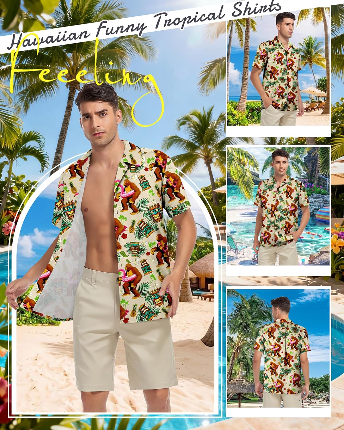 Zando 80s 90s Hawaiian Shirts for Men - Funny Retro Short Sleeve Button Down Outfit Top for Themed Party Disco Summer Beach - Image 2