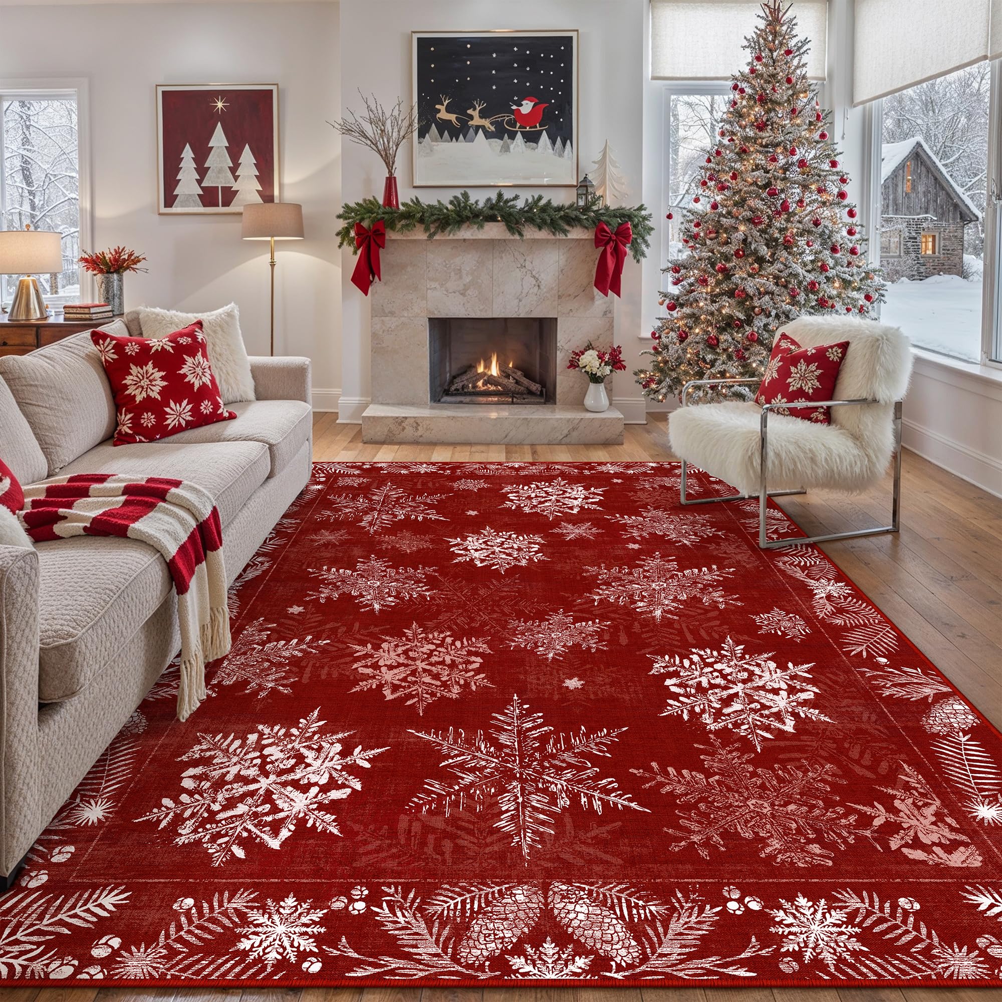 Christmas Area Rug - Red & Festive -7