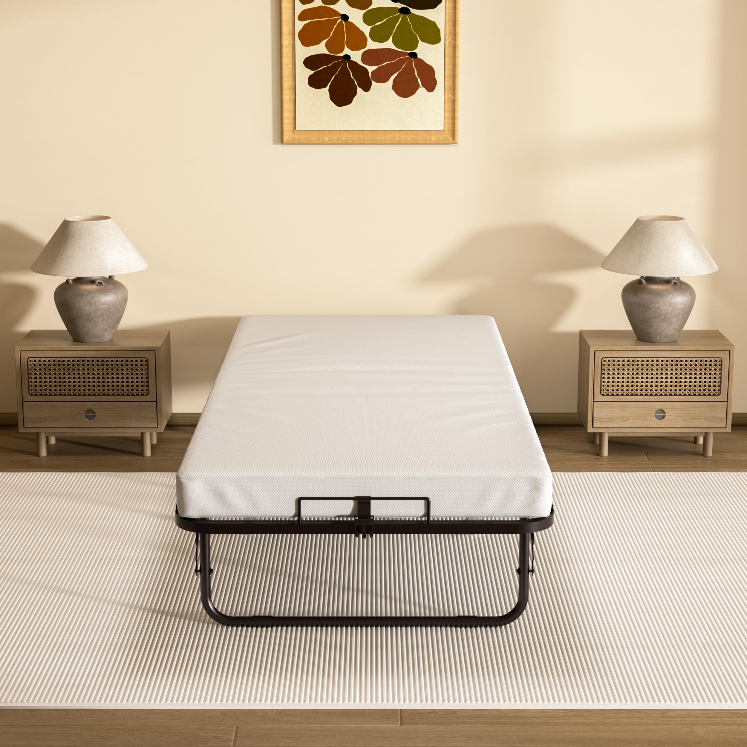 DEWINNER Lit Pliant 80x190 cm avec Matelas de 10cm, Lit Pliable 1 Personne Adulte pour Cadre de lit en sommier 80x190，Certification RoHS & Pro 65, 4 roulettes, Facile à Transporter et 2 Min Assembler