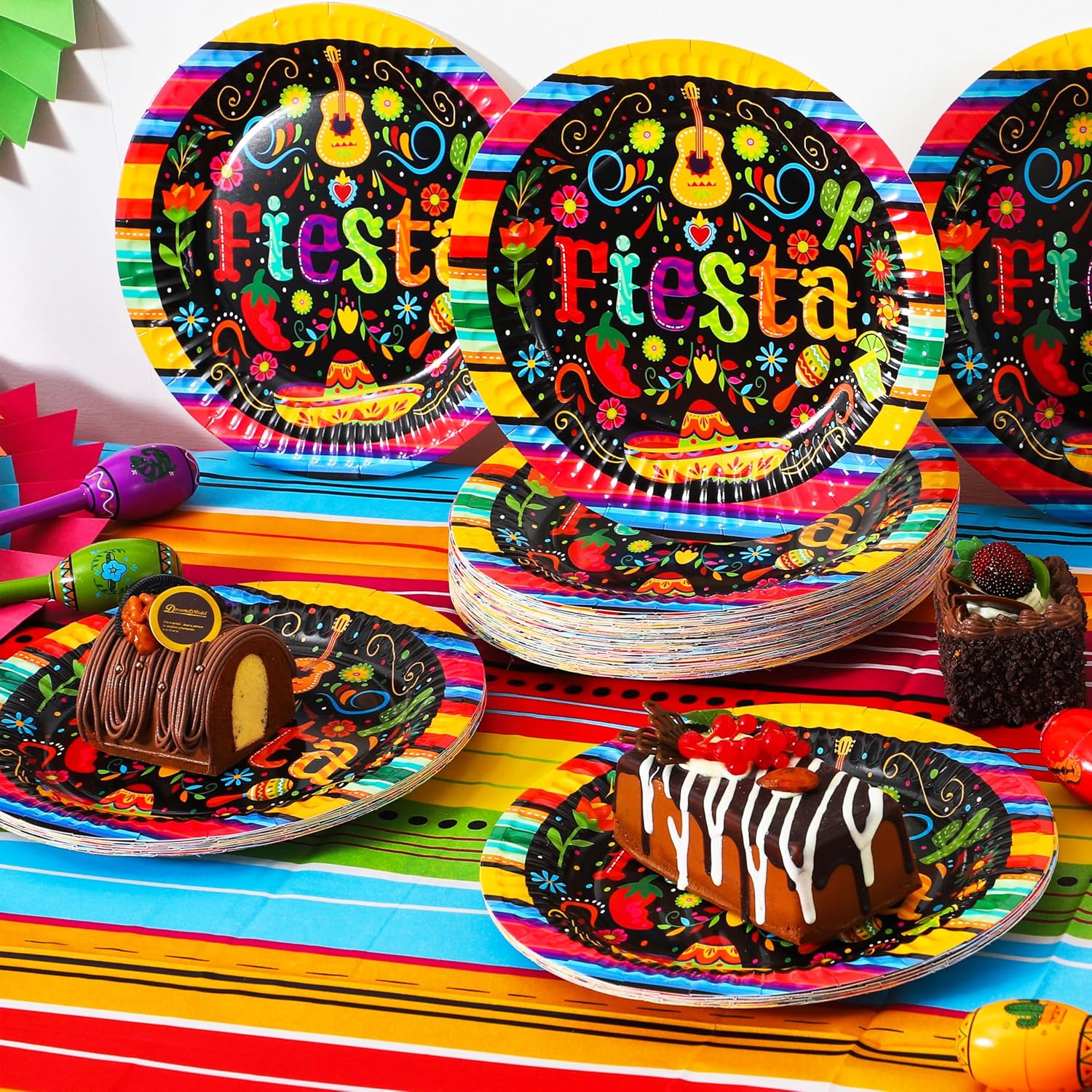 JOYIN 72 Pcs Mexican Fiesta Paper Plates 9” set for Cinco De Mayo Disposable Fiesta Party Decorations Mexican Colorful Floral Platters Tableware Set, Pinata Mexico Taco Dinner Dance Party Supplies