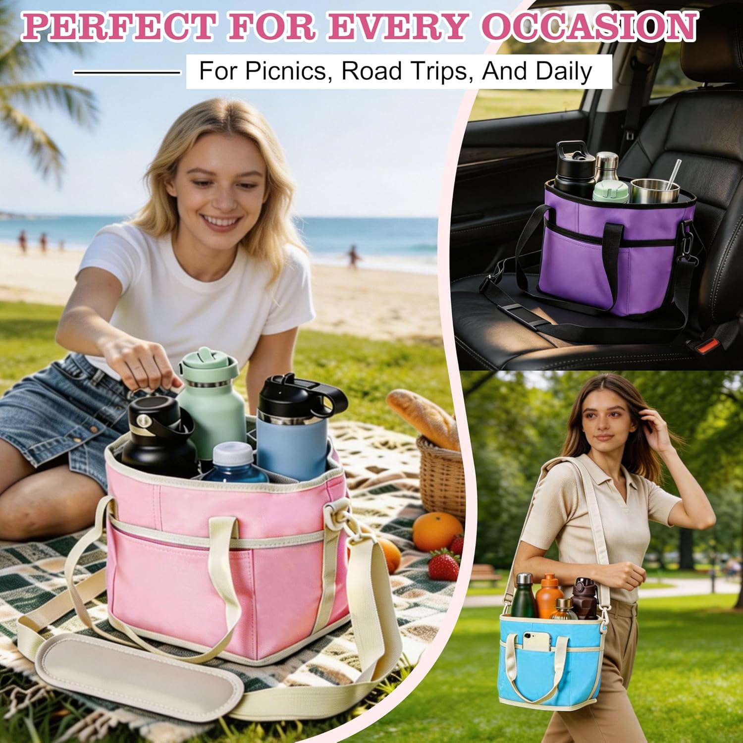 Drink Carrier Bag, Water Bottle Holder with Strap image 5