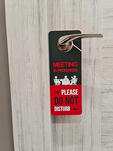 Miniatura 9 de Diseño empresarial, letrero para colgar puerta con texto en inglés "Meeting In Progress Do Not Disturb", paquete de 2, doble cara, ideal para