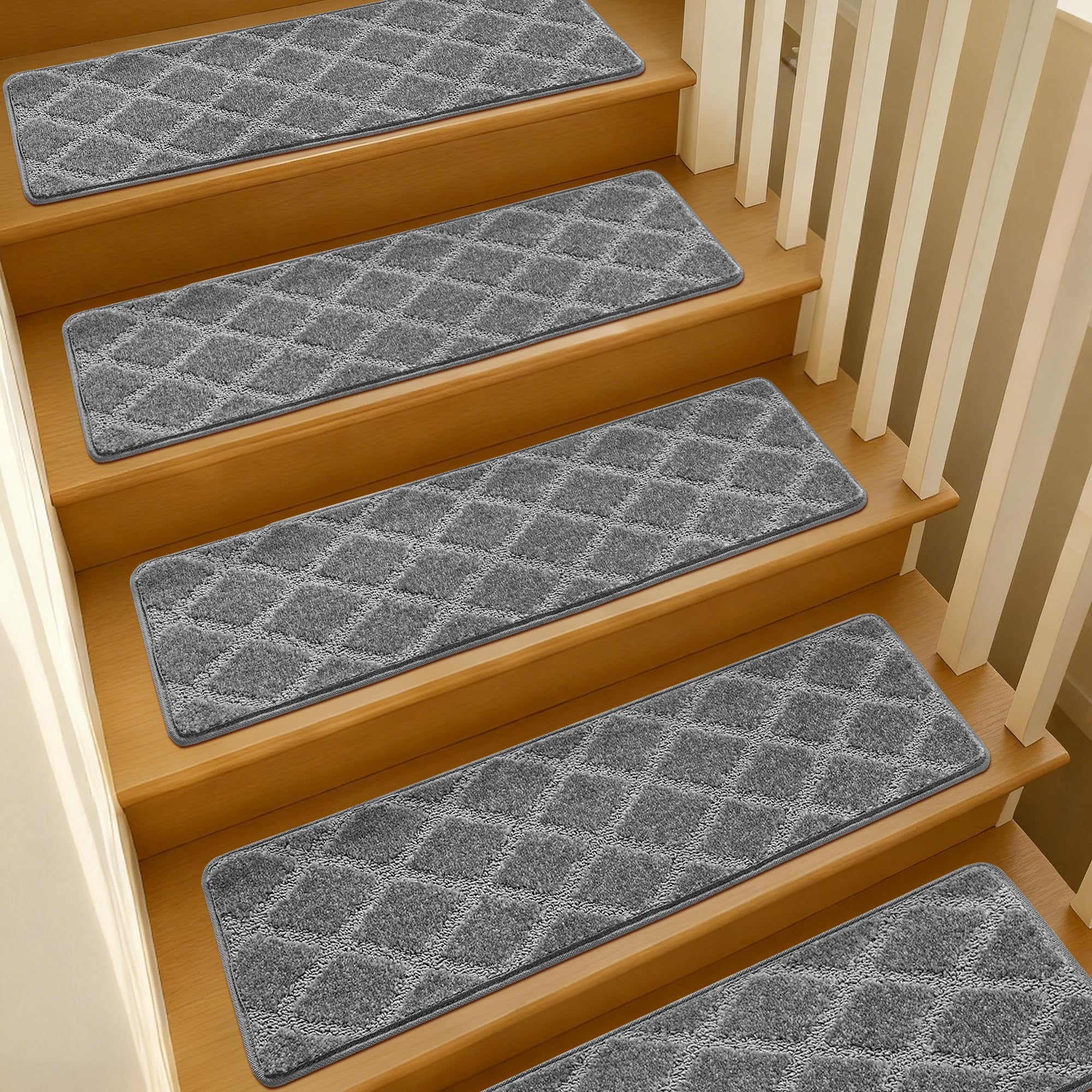 JOYKISS 9"x30" Stair Treads for Wooden Steps Indoor, 7Pcs Non Slip Peel and Stick Carpet Stair Treads, Washable & Reusable Self Adhesive Stair Runner