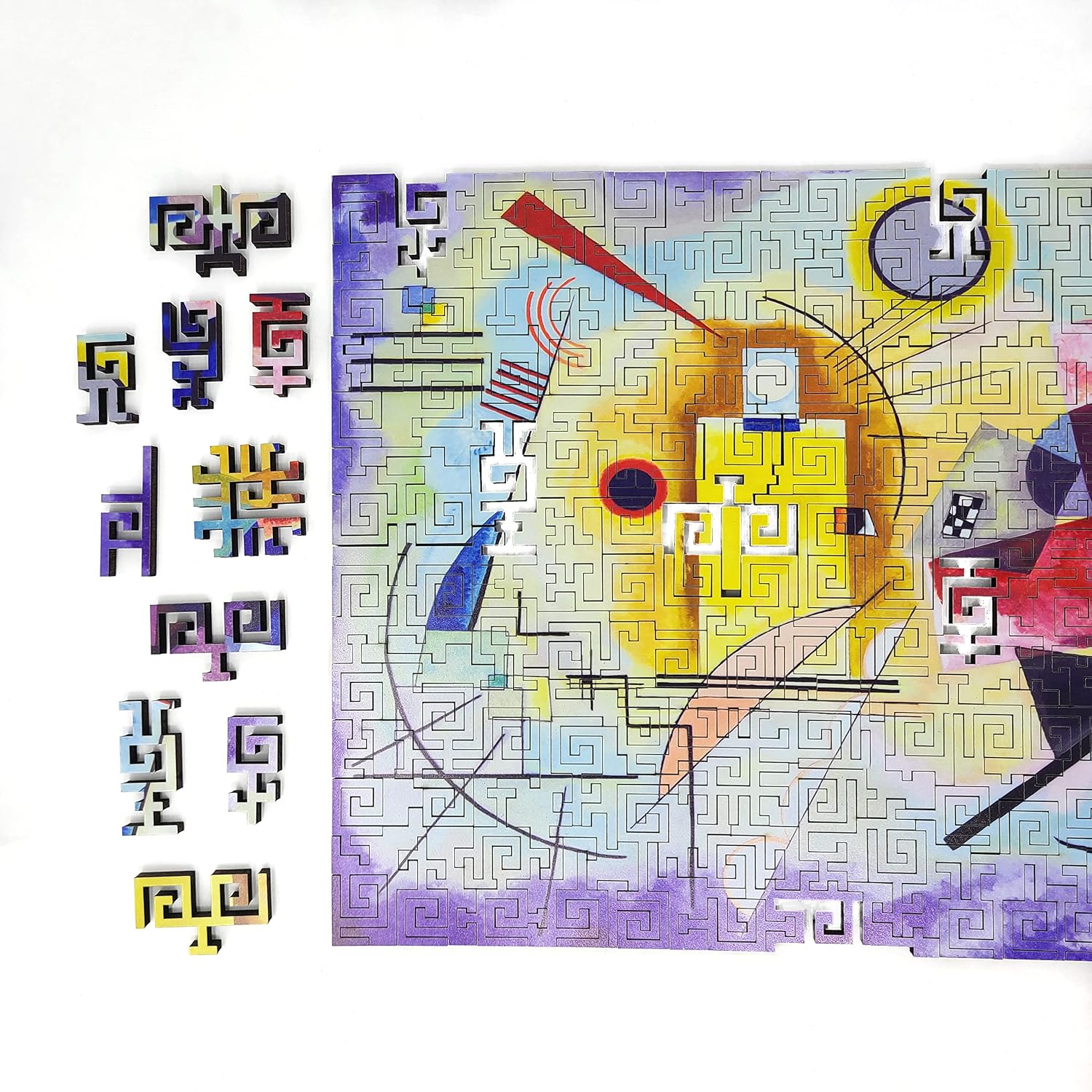Wooden Puzzle for Adults with Uniquely Shaped Pieces - Made in The USA by FoxSmartBox - 300 Pieces - Yellow-Red-Blue