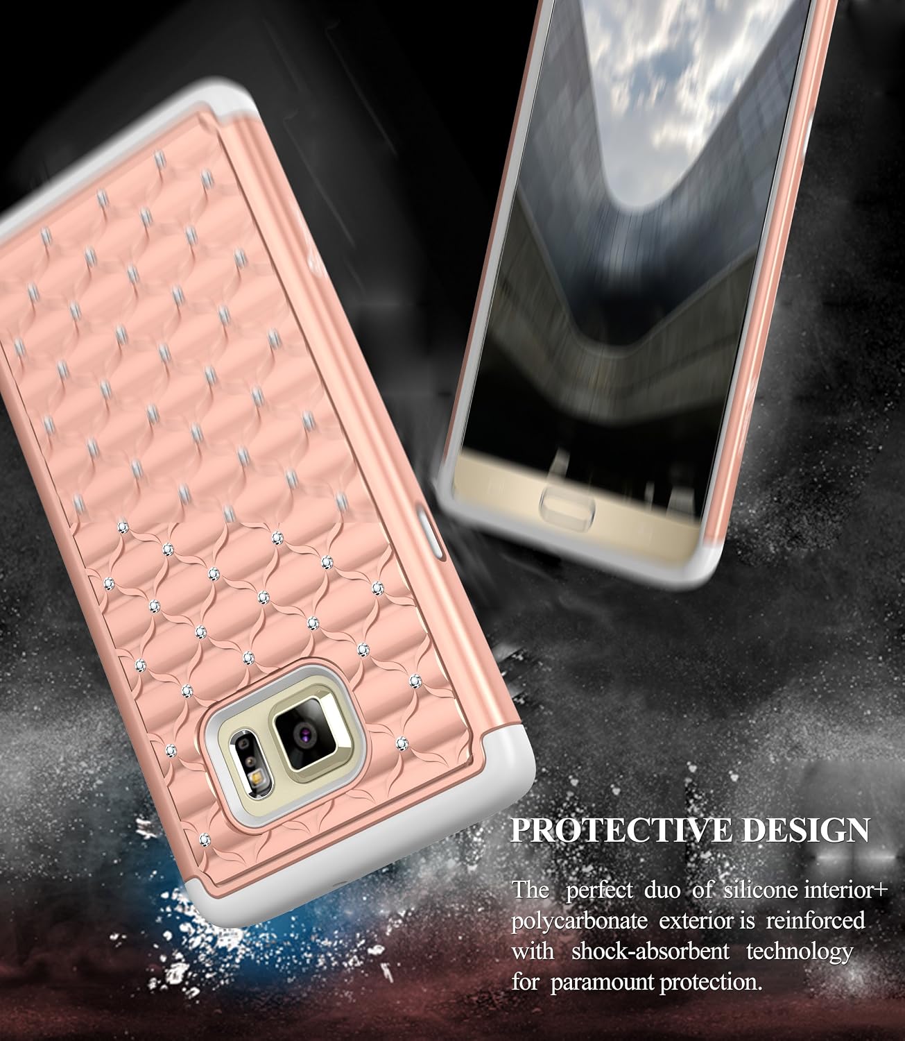Galaxy S6 Edge Plus Case, Style4U Studded Rhinestone Crystal Bling Hybrid Armor Case Cover for Samsung Galaxy S6 Edge Plus / S6 Edge + with 1 Style4U Stylus [Rose Gold/Grey]
