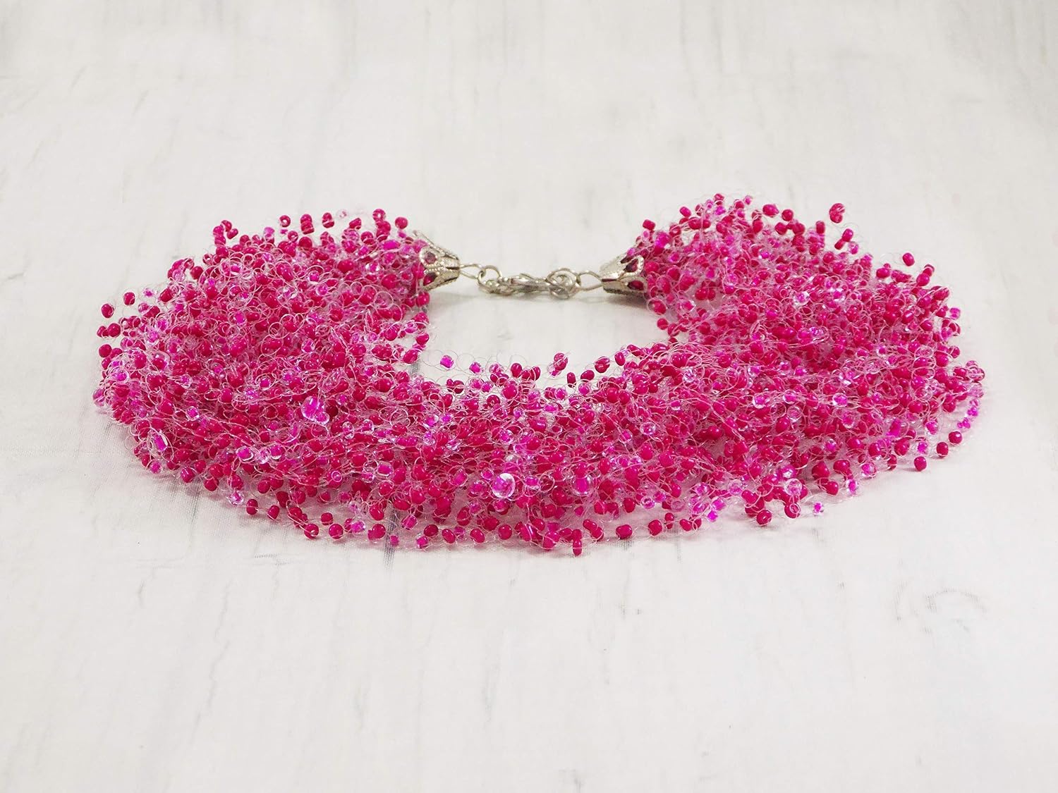 Handmade Gift for women beaded necklace bff Magenta fuchsia hot pink fuchsia bib jewelry