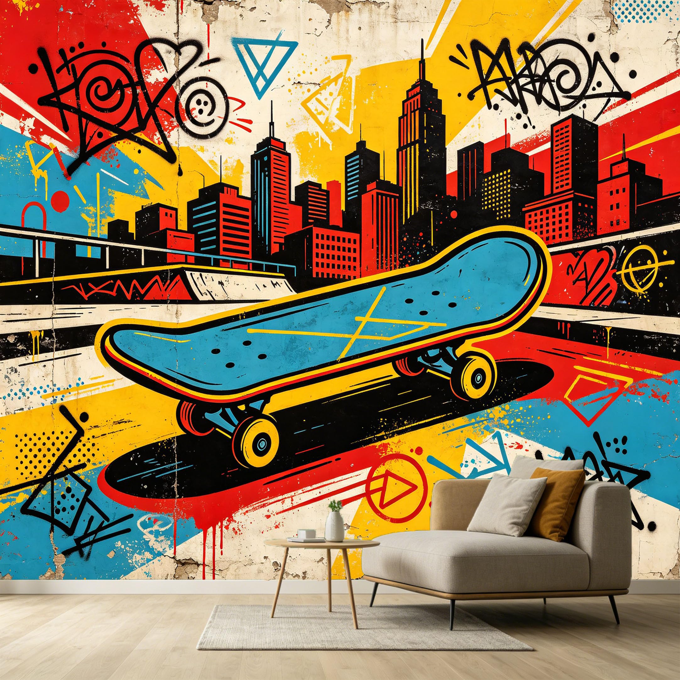 Custom Size Wall Murals Modern Abstract City Graffiti Skateboard Street Art Style SelfAdhesive Wall Fabric Removable Large Wallpaper for Photo Living Room