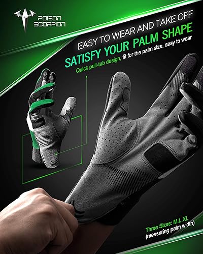 Miniatura 6 de POISON SCORPION Guantes de motocicleta para niños pequeños, deportes al aire libre, dedo completo, verde, talla XS, motocross, MX BMX, MTB, ATV,