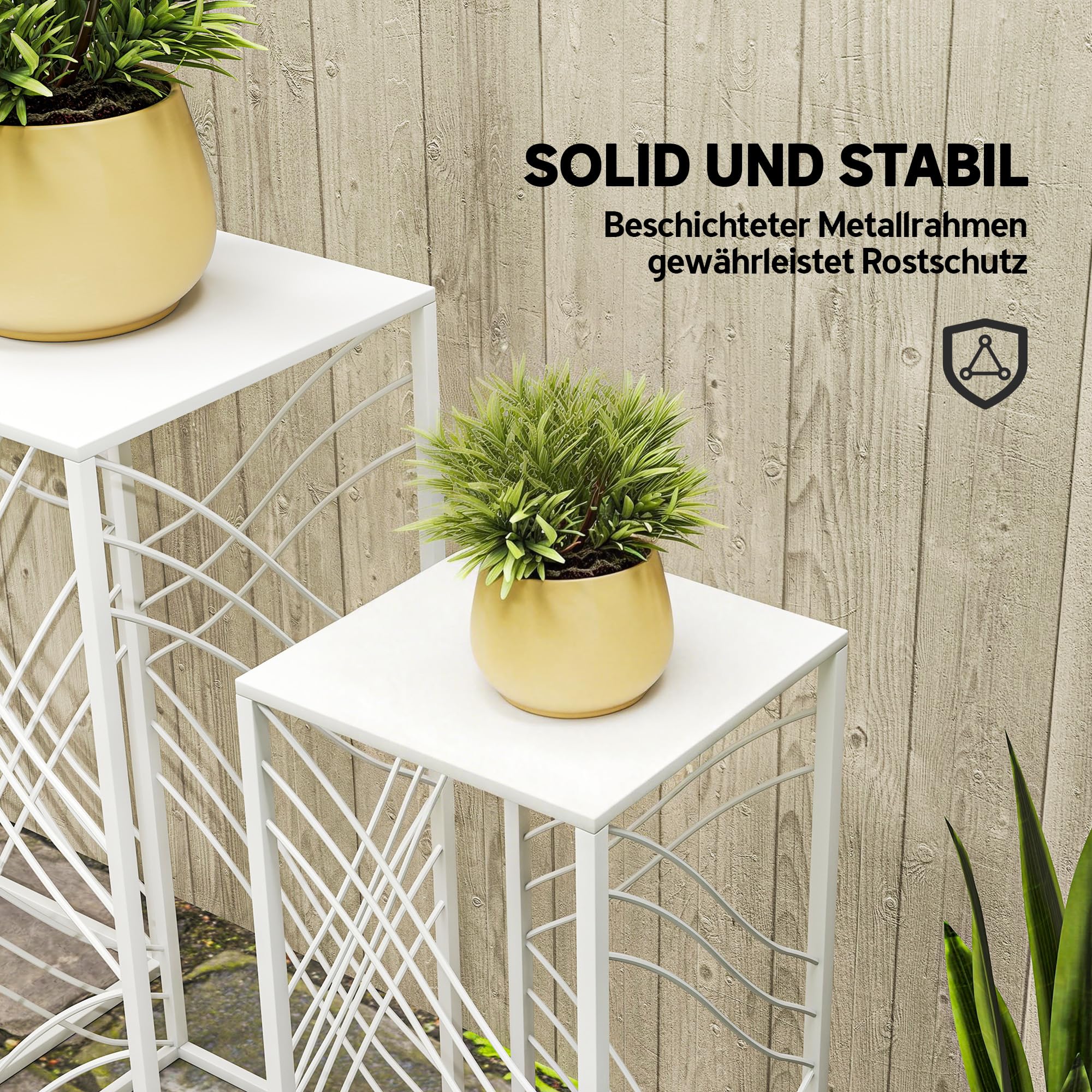 Outsunny 3er-Set Pflanzenständer 50/60/70 cm hoch Blumenständer Weiß