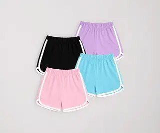Kuchipoo Girls Cotton Solid Shorts Soft & Breathable Fabric Elastic Waist Casual Summer Wear Pack of 4