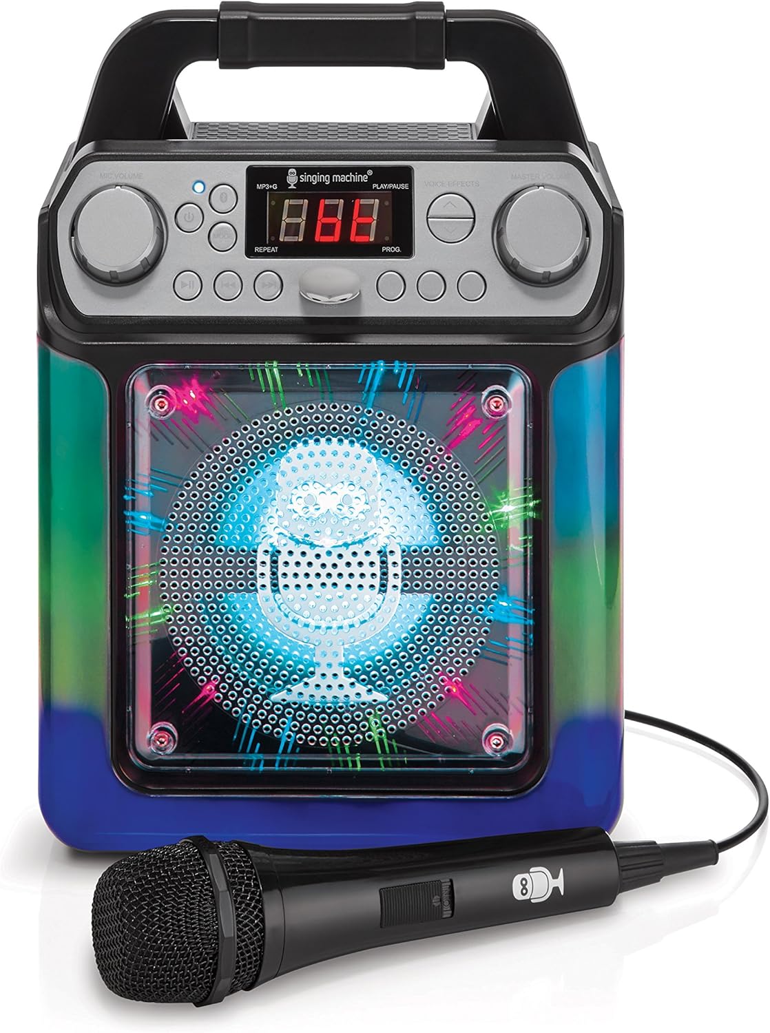 Singing Machine SML650 with blue and green LED lights active