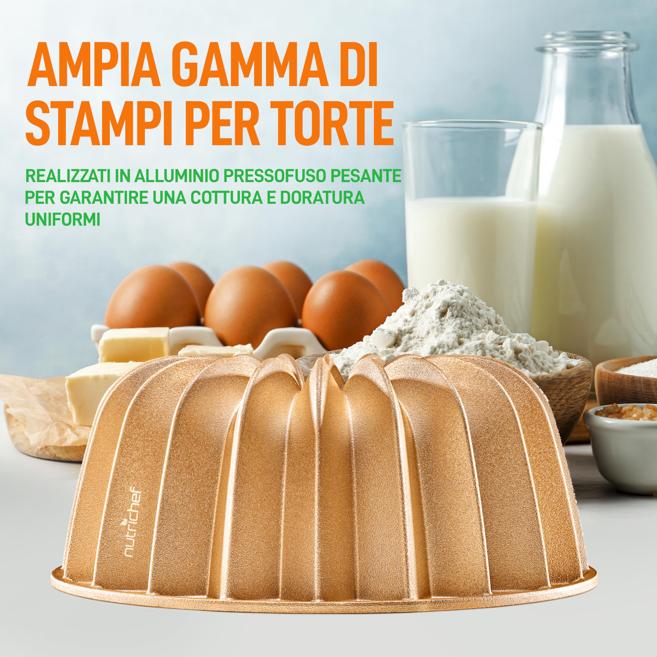 NutriChef Stampo Ciambella 24 cm, Stampo Antiaderente per Torta e Ciambellone, Tortiera, Teglia da Forno in Alluminio Pressofuso, Antiaderente, Resistente, Cottura Uniforme