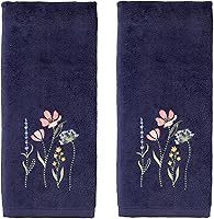 SKL Home Wildflower Field 100% Cotton Embroidered 2pc Hand Towel Set - Navy Velour, Decorative Bath Kitchen Bar Gift