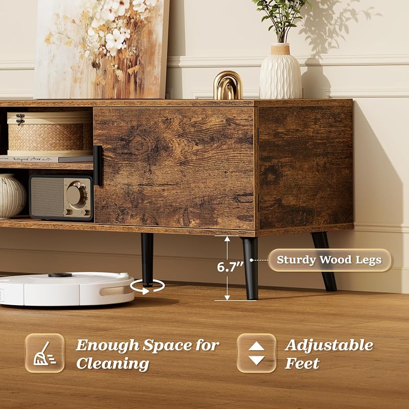 SUPERJARE TV Stand for 55, 65 Inch TV, 63 Inch Entertainment Center with Adjustable Shelf, 2 Cabinets, TV Console Table, Media Console, Solid Wood Feet, 4 Cord Holes, for Living Room, Rustic Brown image 6