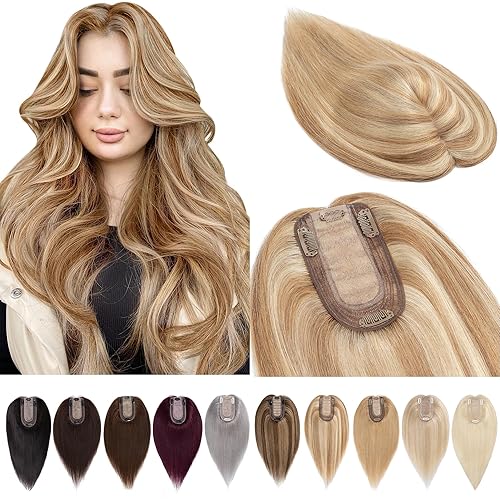 Miniatura 32 de Pelucas para mujeres de cabello humano real sin flequillo, base de seda de 7 * 13 cm, topper con clip, piezas de cabello para añadir volumen - 25