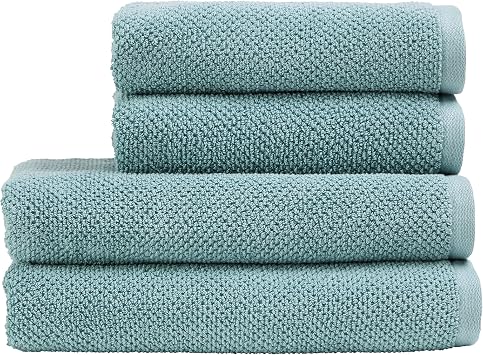 Christy Brixton Bath Towel Set | 2 Bath Towels 2 Hand Towels | Invigorating Textured Finish | Super Absorbent | 4 Piece Bathroom Towel Set | Minera Blue