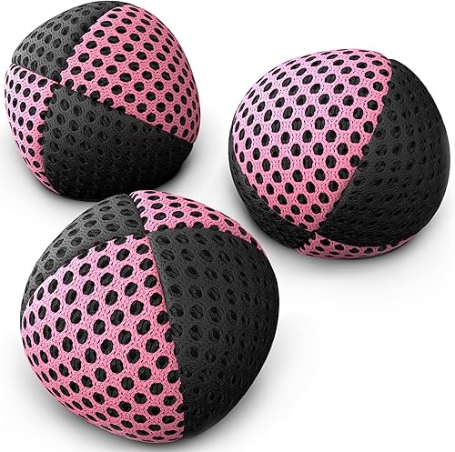 Miniatura 38 de Pelotas para malabarismo Speevers, 3 pelotas para principiantes y profesionales, 14 colores disponibles, 2 capas de red y funda de transporte, Negro