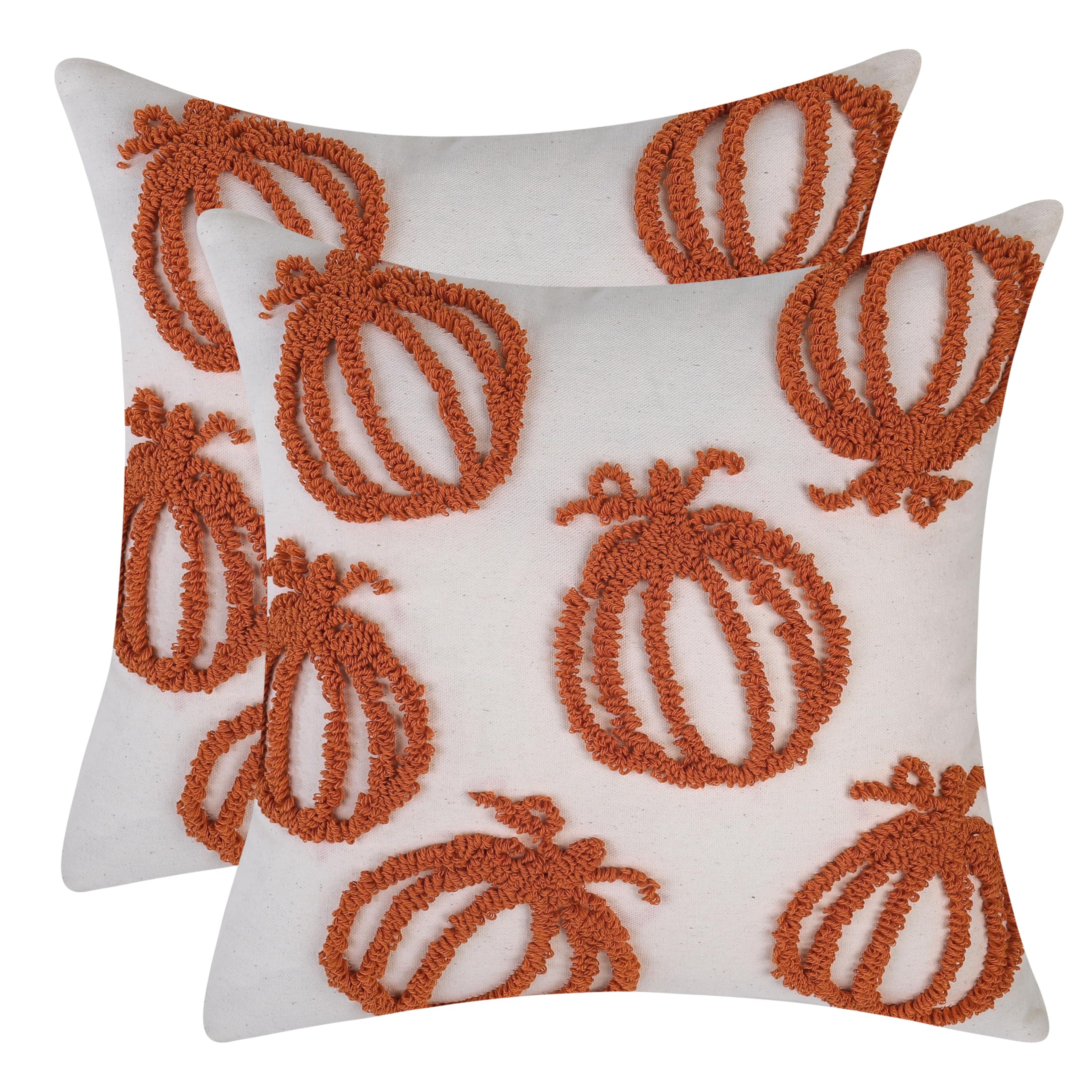 Tosleo 2 Pcs Halloween Pillow Covers 18x18 Inch Tufted Small Orange Pumpkins Throw Pillow Covers Autumn Holiday Decor Linen Pillowcase Cushion Case for Party Sofa Couch Home Decor