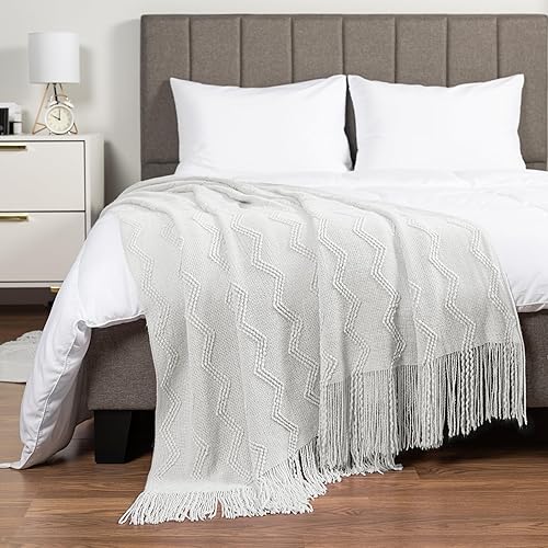 Miniatura 7 de PAVILIA Manta de punto blanco para sofá cama, manta de punto suave para sala de estar, manta decorativa ligera de verano para silla, manta bohemia