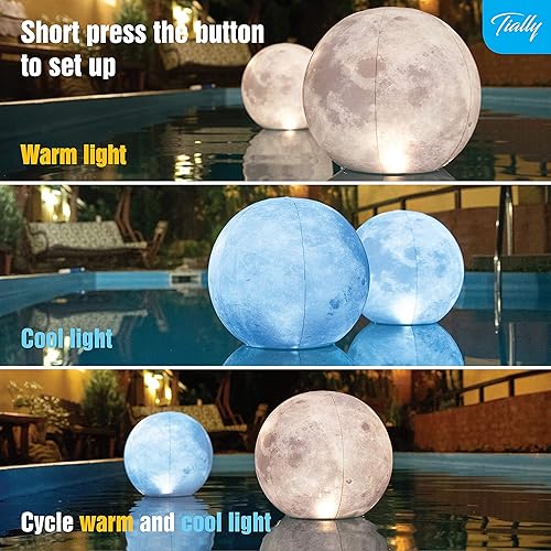 Miniatura 2 de Paquete de 6 luces flotantes de luna llena para piscina alimentadas por energía solar, luces de piscina de 14 pulgadas que flotan, bolas de luz LED