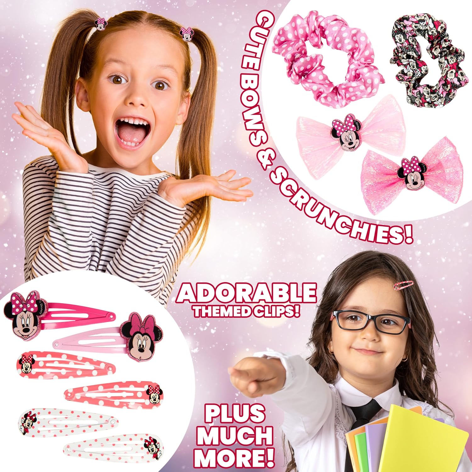 Disney Minnie Mouse Hair Accessories Advent Calendar 2025 for Girls Christmas Countdown, 24 Hair Clips Scrunchies Claw Clips, Xmas Gifts for Girls (Pink)