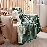 GOTCOZY Green Heated Blanket Throw 50x60 - Soft Silky Plush Electric Blanket, 4 Heat Levels, 3Hr Auto Off, ETL Certified, Machine Washable